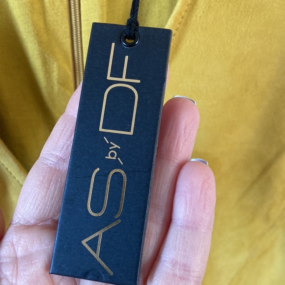 New AS by DF suede Miss Grey Yellow mini dress Leather Medium Luxury Flare Short - Picture 4 of 6